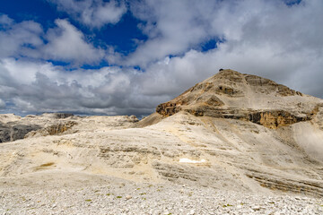 View of the clouds passing the top of the Piz Boe mountain