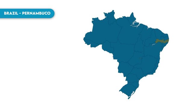 Pernambuco Map Video, Brazil map, Political Map of Brazil, national flag and borders, perfect for presentations, travel, education, geography, and global studies.