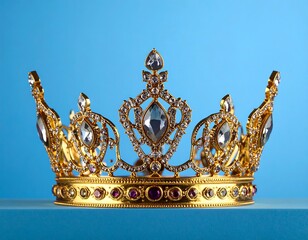 Golden crown on blue background