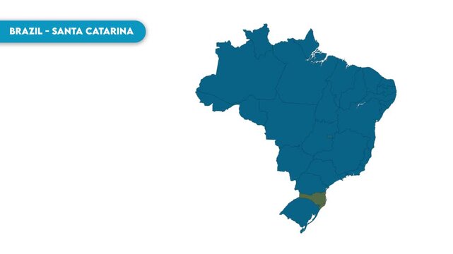 Santa Catarina Map Video, Brazil map, Political Map of Brazil, national flag and borders, perfect for presentations, travel, education, geography, and global studies.