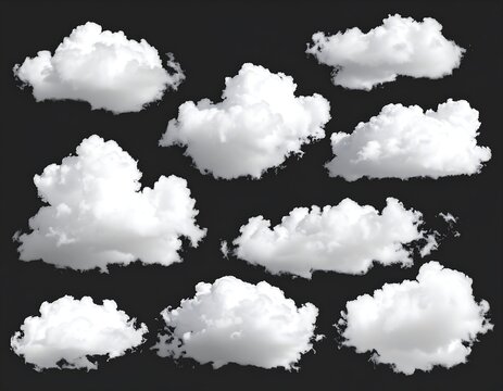 Collection of white clouds against black background