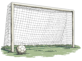 Soccer goal with ball on grassy field