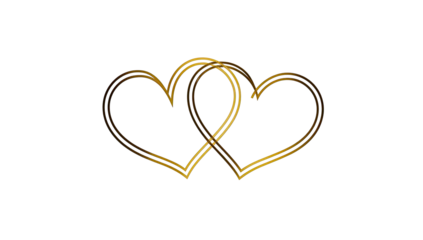 Two intertwined golden hearts on black background