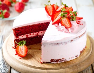 Red velvet cake with strawberry topping