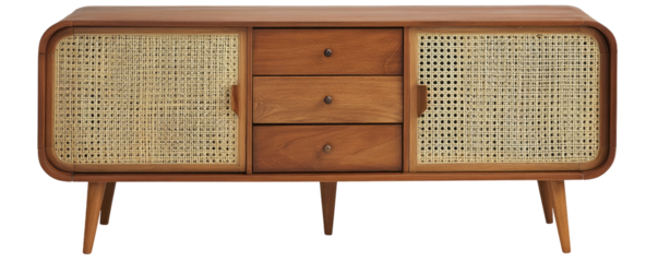 Mid-century modern wooden cabinet with cane