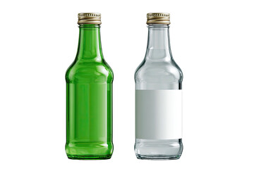 Two small glass bottles with different colored labels