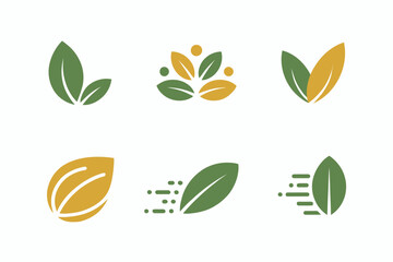 Fototapeta premium Collection of Green and Yellow Leaf Icons for Eco Friendly Business Branding and Sustainable Design Projects with Natural Elements