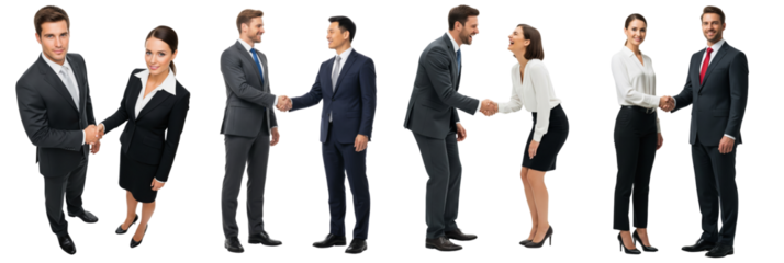 Collection of business women and men shaking hands isolated on white or transparent background