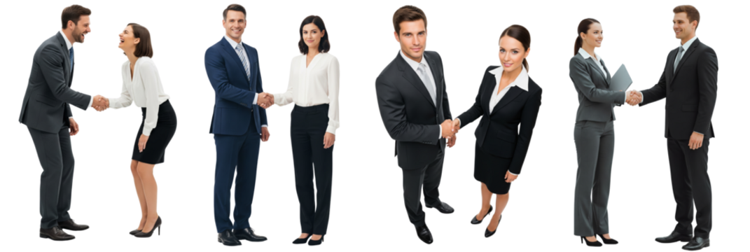 Collection of business women and men shaking hands isolated on white or transparent background