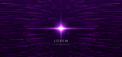 Abstrct pink and purple curve lines glowing with lighting effect sprakle on dark background