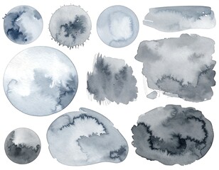 Watercolor abstract shapes in shades of gray and blue