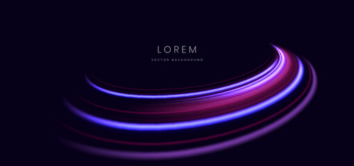 Pink and purple curve ray on dark blue background. Hi speed motion moving concept.