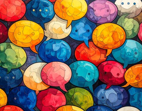Colorful abstract design of overlapping speech bubbles