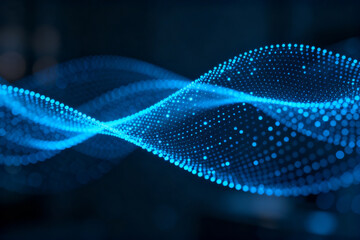 Abstract blue wave pattern composed of glowing dots on a dark background