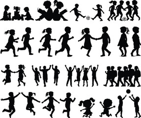 Children Silhouettes .Profile and people silhouette collection. User profile symbol. Group of people or group of users collection. Perfect can use in demographic, social media, and team