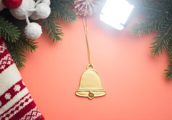 christmas bells with red ribbon