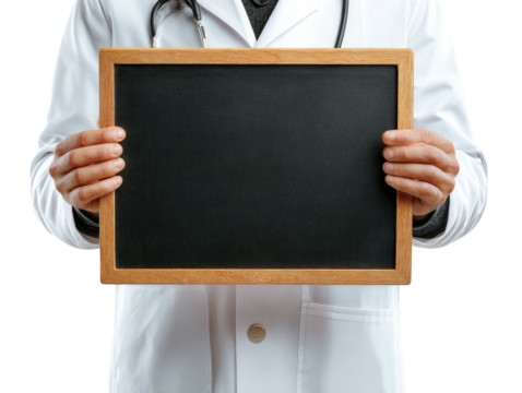 Doctor holding a blank chalkboard (2) - Powered by Adobe