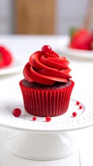 Red velvet cupcake with red frosting