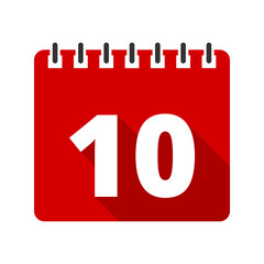 Red calendar number 10 icon isolated on transparent background