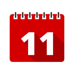 Red calendar number 11 icon isolated on transparent background