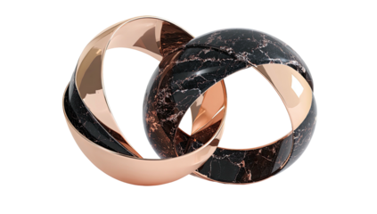Intertwined spheres of dark stone and rose gold