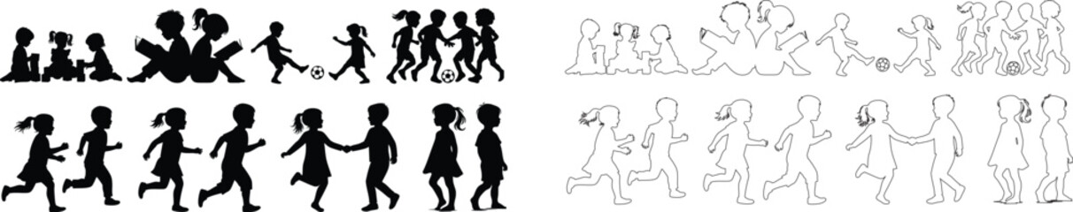 Children Silhouettes .Profile and people silhouette collection. User profile symbol. Group of people or group of users collection. Perfect can use in demographic, social media, and team