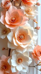 Paper flowers in peach and cream