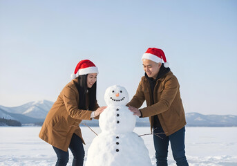 happy couple in winter