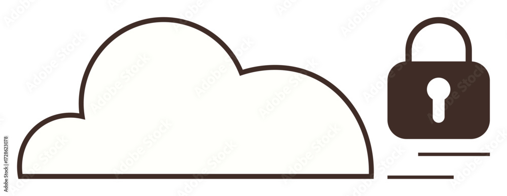 Poster cloud outline paired with padlock signifies data encryption, digital safety, and file security. idea