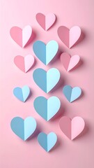 Paper hearts arranged vertically