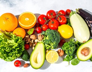 Colorful array of fresh fruits and vegetables