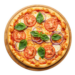 Delicious margherita pizza with fresh tomatoes and basil isolated on transparent background