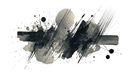 Abstract monochrome splatter and brush strokes