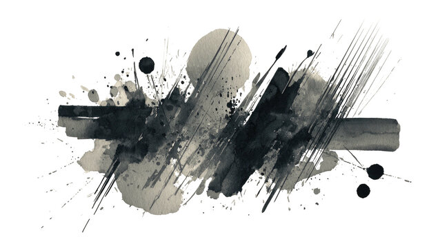 Abstract monochrome splatter and brush strokes