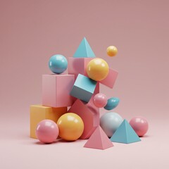 Photorealistic Abstract Geometric 3D Shapes Arrangement with Clean Copy Space