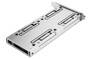 Machined aluminum computer component with mounting slots isolated with transparent background