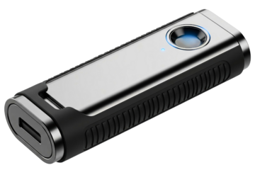 Portable solid-state drive with a biometric fingerprint scanner isolated with transparent background