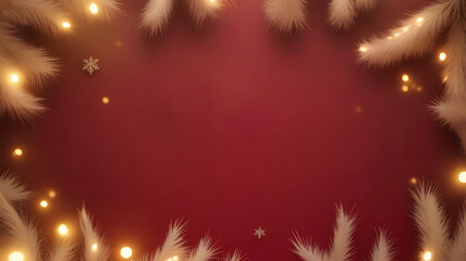 Festive holiday background with glowing lights and soft winter foliage accents