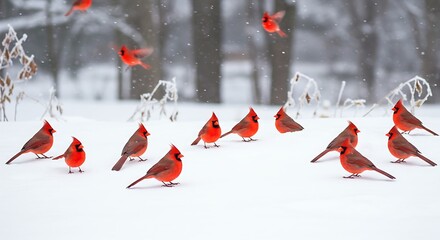 Northern cardinals in winter snow