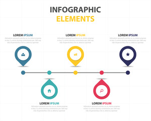 Infographic elements with timeline and location pins for business and data visualization