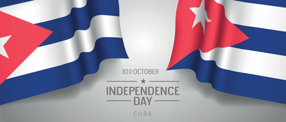 Cuba happy independence day greeting card, banner with template text vector illustration. Cuban memorial holiday 10th of October design element with 3D flag with stripes