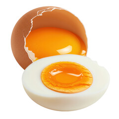 Cracked boiled egg with yolk isolated on transparent background
