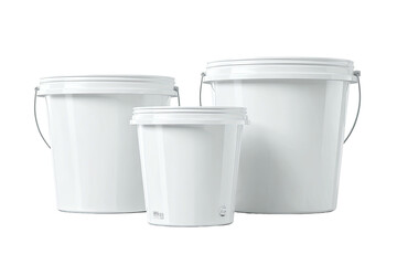 Three white plastic buckets of varying sizes (1)
