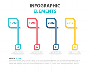 Colorful infographic elements with timeline markers and data points for business and education