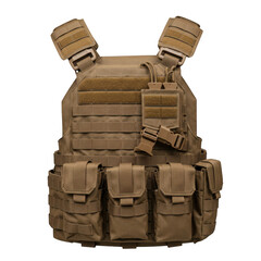 Tan tactical vest isolated on transparent background