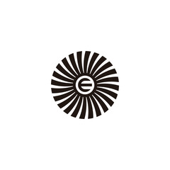 Letter E in  sun, ribbon geometric symbol simple logo vector