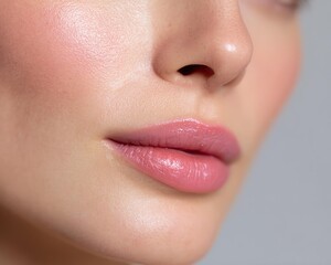 Naklejka premium Sunset glow photography Close-Up of Smooth Skin and Pink Lips in Beauty Portrait with Soft Light for radiant beauty concepts