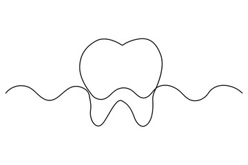 Tooth icon one continuous line drawing dental care outline minimalist style illustration

