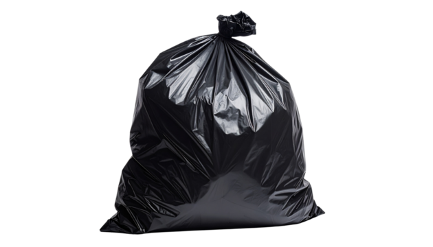 black plastic bin bag trash waste Garbage bag on a white background