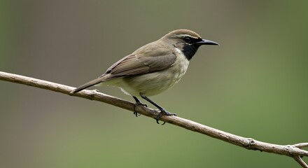 Fototapeta premium Small bird perched on a thin branch against a blurred green background